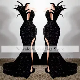 Vestido de noite elegante de um ombro preto com lantejoulas plus size sereia africana vestidos de baile para casamentos robe de soiree244Z