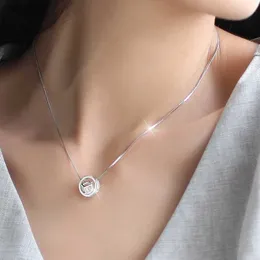 Ny 925 Sterling Silver Zircon Square Circle Halsband Pendant Fashion Sterling Silver Jewelry Statement For Women Bijoux L230704