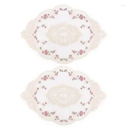 Esteiras de mesa 2 pçs jogos americanos vintage crochê renda requintada flor bordada guardanapos vaso tapete 12,2 x 16,9 polegadas