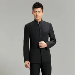 Black Groom Formal Tuxedos Mens Wedding Suits 2 Pieces Mode High Collar Trim Fit Groomsmen Mandarin Lapel Men Suits For Wedding186i