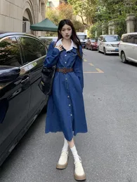 Casual Dresses FMFSSOM Spring Summer Solid Slim Button Full Lady Dress A Line Turndown Collar Single Breasted Mid-Calf Women