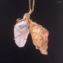 Pendant Necklaces Classic Handmade Twining Irregular Natural Stone Twins Pink Quartz Crystal Necklace For Women