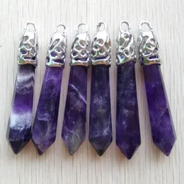 Pendant Necklaces Fashion Good Quality Natural Stone Amethysts Pillar Pendants For Jewelry Accessories Making Wholesale 6pcs/lot