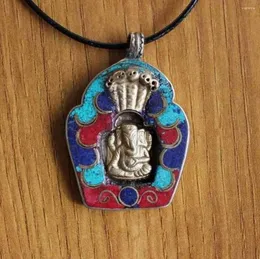 Pendant Necklaces PN927 Ethnic Tibetan Buddha Statue Brass Colorful Stone Tower Amulet