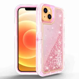 Telefonfodral Quicksand för iPhone 13 Pro Max Bling Liquid Glitter Floating Defender Protective Water Flowing Cover HKD230807