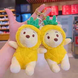 Plush Dolls Kawayi Cute Pineapple Bear Cartoon Keychain Pendant Doll Ins Couple Bag Clasp Gift for Boys and Girls 230807