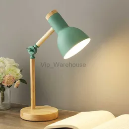Drewno Kreatywna nordycka lampa stołowa drewniana sztuka przewrotność LED głowa prosta nocna światło/ochrona przed oczami odczytu Sypialnia Lampa E27 HKD230807