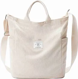 KALIDI Corduroy Tote Bag Zipper Messenger Bag Shoulder Hobo Crossbody Bag Casual Work Colledge Shopping Women HKD230807