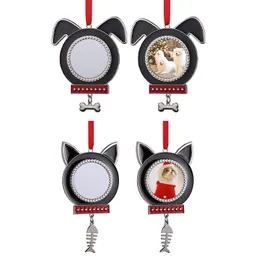 DHL200pcs Bag Parts Sublimation DIY White Blank Zinc Alloy Dog Pet Shaped Pendant With Red Strap Merry Christmas