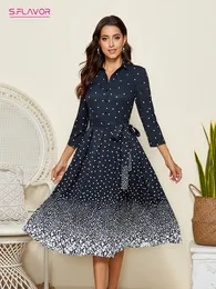 Urban Sexy Dresses S.FLAVOR Single Button Star Print Gradual Midi Dresses For Women Elegant 34 Sleeve Slim Retro A-line Vestidos 230804