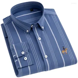 Mäns casual skjortor Oxford stripe höst långärmad fashison affärsformell man skjorta utan fickor regelbundet passande sociala kläder