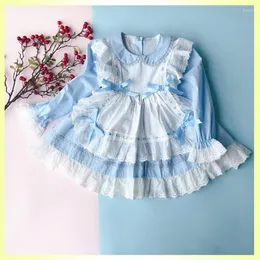 Ragazza Abiti 2023 Autunno Ragazze Manica Lunga Spagnolo Lolita Principessa Piccolo Fiocco di Pizzo Blu Vestito Rosa Per 1 2 3 4 5 6 Anni Bambini