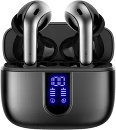 Bluetooth 5.3 سماعات الرأس الحقيقية لسماعات الأذن اللاسلكية 60H عرض أذن عرض أذن عرض لسماعات الشحن اللاسلكية IPX5 مقاومة للماء مع الميكروفون