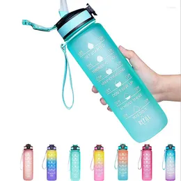 Butelki z wodą 1000 ml butelki przenośny gradient z markerem czasowym odpornym na szczelną kubek do sportu na świeżym powietrzu BPA za darmo