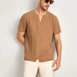 Men's T Shirts LUCLESAM Cotton Linen Breathable T-shirt V-neck Short Sleeved Shirt Summer Casual Simple Loose Tees