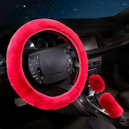 Steering Wheel Covers 3pcs/set Car Cover Gearshift Handbrake Protector Decoration Warm Plush Collar Soft Black Pink Women Man