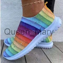 Dress Shoes 2023 Vulcanized Shoes Sneakers Women Trainers Knitted Sneakers Ladies Slipon Sock Shoes Sparkly Crystal Zapatillas Mujer Casual J230807