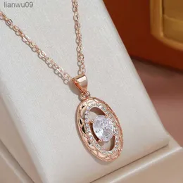 JuryDream 585 Rose Gold Color Necklaces Oval Zircon Pendant Texture Long Chain Fashion Women Party Wedding Jewelry Gifts L230704