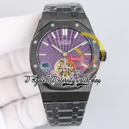 JCF Z6F26522 Erkekler İzle Ekstra İnce A2924 Otomatik Tourbillon 41mm DLC Çelik Kılıf Mor Tapisserie Kadran Sopa İşaretleri Paslanmaz Bilezik Süper Sürüm Saatleri