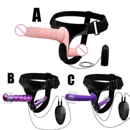 Dubbel penis realistisk dildo vibrator strapon ultra elastisk sele bälte rem på stor vuxen för kvinna lesbisk