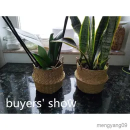 Planters Pots 12X16X15Cm Keranjang Penyimpanan Rotan Keranjang Anyaman Rumput Laut Pot Bunga Cucian Bunga Keranjang Gantung Rumah R230807