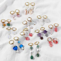 Orecchini pendenti Summer Crystal Natural Stone Heart Pendant Shell Women Boho Pearl Circle Hoops Ear Buckle Designer Jewelry