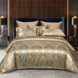 Sängkläder sätter Wostar Satin Rayon Jacquard täcke täckning 220x240 lyx 2 personer dubbelsäng täcke sängkläder set drottning king size composter 230807