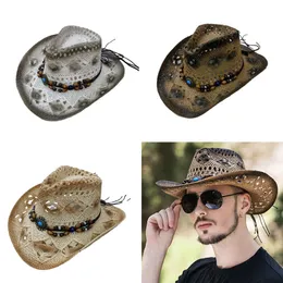 Chapéus de aba larga chapéus de balde chapéu de cowboy ocidental feminino chapéu de palha natural tecido à mão chapéu de feltro decorativo praia acampamento moda jazz masculino chapéu