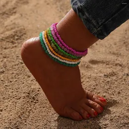 Anklety 7pc/Set ręcznie robione bransoletki z koralikami dla kobiet akrylowe urok pieskowy łańcuch plażowy boho biżuteria Tobilleras