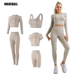 Pantaloncini da donna Set da yoga Abbigliamento sportivo da donna senza cuciture Abbigliamento da allenamento Abbigliamento sportivo Palestra Legging Reggiseno fitness Top corto Tute sportive a maniche lunghe 230807