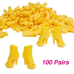 Dolls NK Official 100 Pairs Yellow Shoes For 16 Doll High Heel Handmade Sandals Plastic Doll Shoes For Barbie Doll Accessories 230814