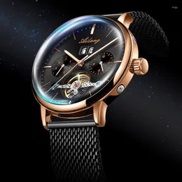 Wristwatches AILANG Men Skeleton Automatic Mechanical Watch Black Tourbillon Man Full Steel Watches Mens Self-Wind Relogio Masculino