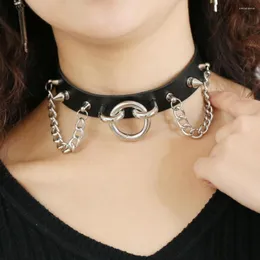 Choker goth stal nierdzewna frędzlowe nity łańcuchy skórzana kołnierz seksowna niewoli dla kobiet Prom gotycka biżuteria