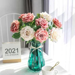 Faux Floral Greenery Nordic Ins Rose artificiali Fiori di seta singoli Decorazione di nozze Bouquet Regali di San Valentino Vaso Decor per la casa Piante finte economiche x0806
