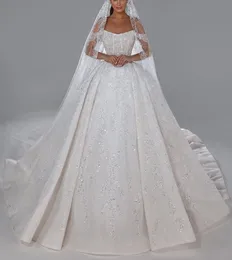 Elegante Ballkleid-Brautkleider, ärmellos, V-Ausschnitt, Pailletten, Träger, Applikationen, Rüschen, Reißverschluss, 3D-Spitze, Übergröße, Schnürung, Perlen, Diamanten, Brautkleider, Vestido de Novia