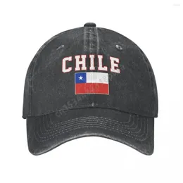 Top Caps Şili bayrağı Şili hayranları unisex yetişkin odun kömürü yıkanmış denim beyzbol kapağı erkekler klasik vintage pamuk baba kamyoncu şapkası