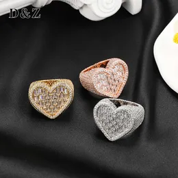 Bröllopsringar D Z Baguette Heart Prong Ring Iced Out CZ Stones Guldfärg Personlig modesmycken Engagemang för WO 230808