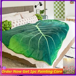 Blankets Flannel Blanket Leaf Shaped Sofa Throw Ins Large Green Leaves Blankets for Bed Sofa Gloriosum Bedspread Christmas Gift Manta koc 230808