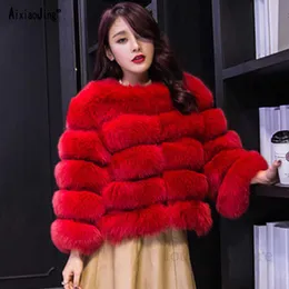 Aixiaojing الشتاء جديد فروي معطف معطف الفراء أزياء النساء أعلى الأنيقة رقيقة سترة دافئة عالية الجودة أفخم الفراء معطف T230808