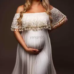 Moderskapsklänningar 2022 Ny baby shower klänning för gravid kvinna elegant ett ord krage släpande långa klänningar för moderskapskläder för fotoshoot hkd230808