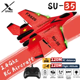 ElectricRC Aircraft RC Plane SU35 24G med LED -lampor Remote Control Flying Model Glider Epp Foam Toys Airplane for Children Gifts 230807