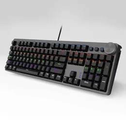 Wired Gaming Mechanical Keyboard with 104 Keys Mixed Backlight Black and Gray With Multi-Function Knobs French/US Layout/ES-RS HKD230808