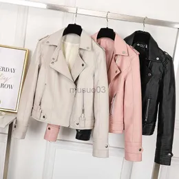 Veste en cuir pour femme en similicuir rose / beige / noir Vêtements pour femmes Veste en cuir PU pour moto courte Version coréenne des manteaux de veste de printemps et d'automne HKD230808