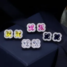 Stud QTT Trend Silver Color Earring for Women AAA Zircon Clover Vintage Temperament Ladies Earrings Wedding Jewelry 230807