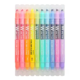 Markers 10Pcsset Double Head Erasable Highlighter Pen Markers Chisel Tip Marker Fluorescent School Writing Highlighters Color Cute 230807