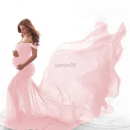 マタニティドレス新しい母性写真撮影のための新しいマタニティ写真小道具女性のための肩の射撃妊娠妊娠ドレスMaxi Maternity GownHKD230808