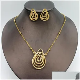Earrings Necklace Set Gold Color Jewelry For Women Arabic Bride Morocco Hollow Copper Earring Algeria Chain Drop Delivery S Dhgarden Dh5Bs