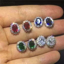 Stud Choucong Princess Diana Earring Real 925 Sterling Silver Oval AAAAA CZ Stone Party Wedding Earrings for Women Subuly 230807