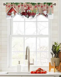 Curtain Christmas Truck Snowman Gnome Window Living Room Kitchen Cabinet Tie-up Valance Rod Pocket