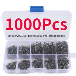 Fiskekrokar Fiskekrok Set High-Carbon Steel taggade fiskkrokar för Saltwater Freshwater Fishing Accessories 230807